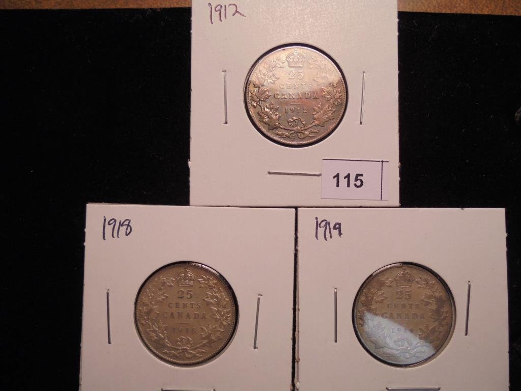 1912, 1918 & 1919 CANADA SILVER 25 CENTS (1 of 2)