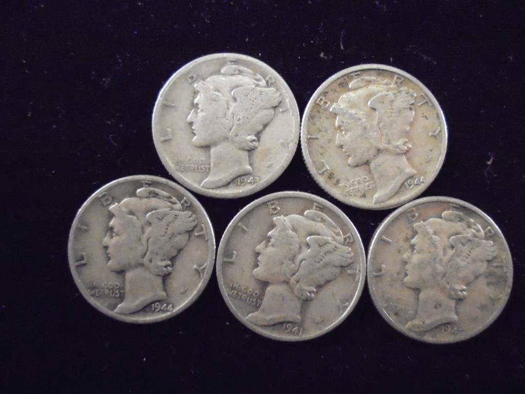 5 ASSORTED 1940'S MERCURY DIMES (1 of 2)