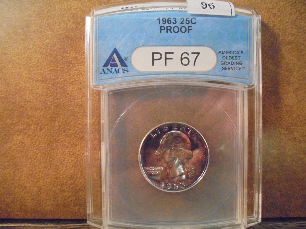 1963 WASHINGTON SILVER QUARTER ANACS PF67 (1 of 2)