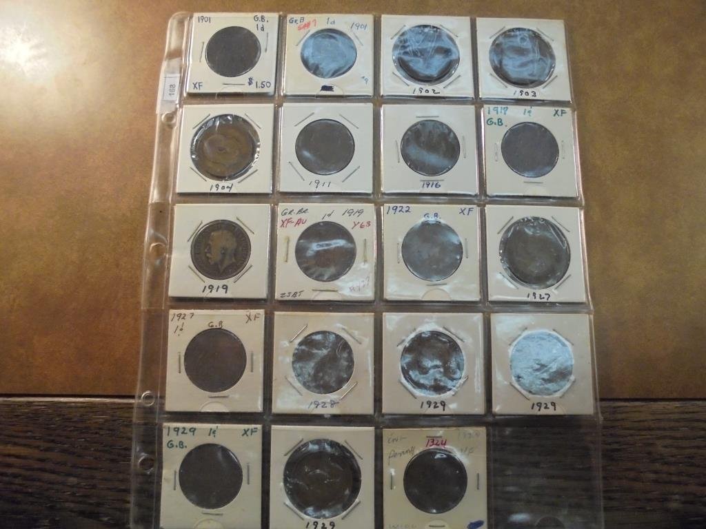 19 ASSORTED 1901-1929 GREAT BRITAIN LARGE PENNIES (1 of 2)