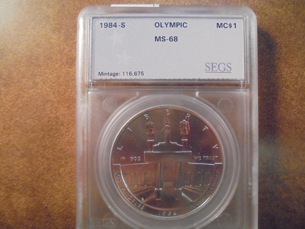 1984-S OLYMPIC SILVER DOLLAR UNC SEGS SLAB (1 of 3)