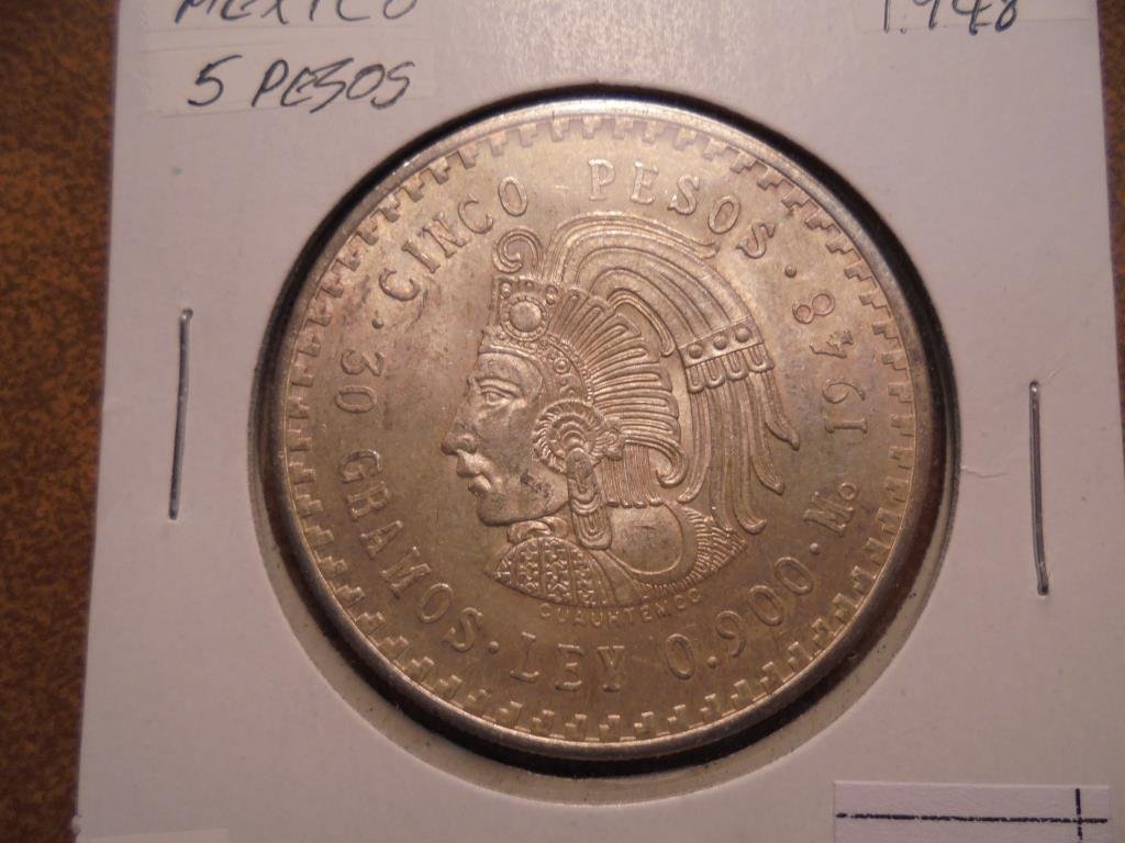 1948 MEXICO SILVER 5 PESOS .8680 OZ. ASW (1 of 2)