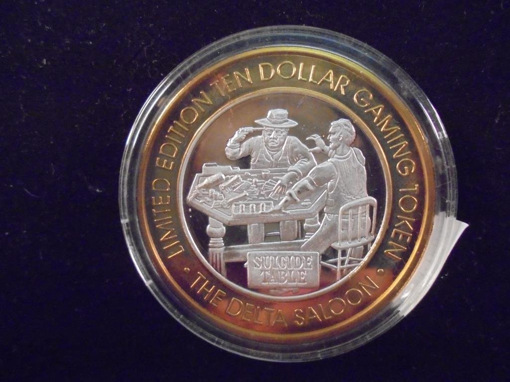 CASINO $10 SILVER TOKEN (UNC) THE DELTA SALOON VIRGINIA: VIRGINIA CITY, NEVADA, SUICIDE TABLE