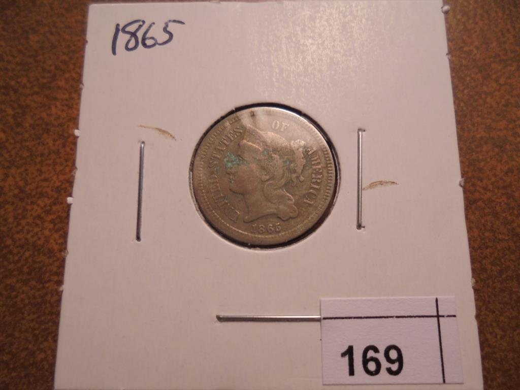 1865 THREE CENT PIECE (NICKEL) WITH VIRDIGRIS (1 of 2)