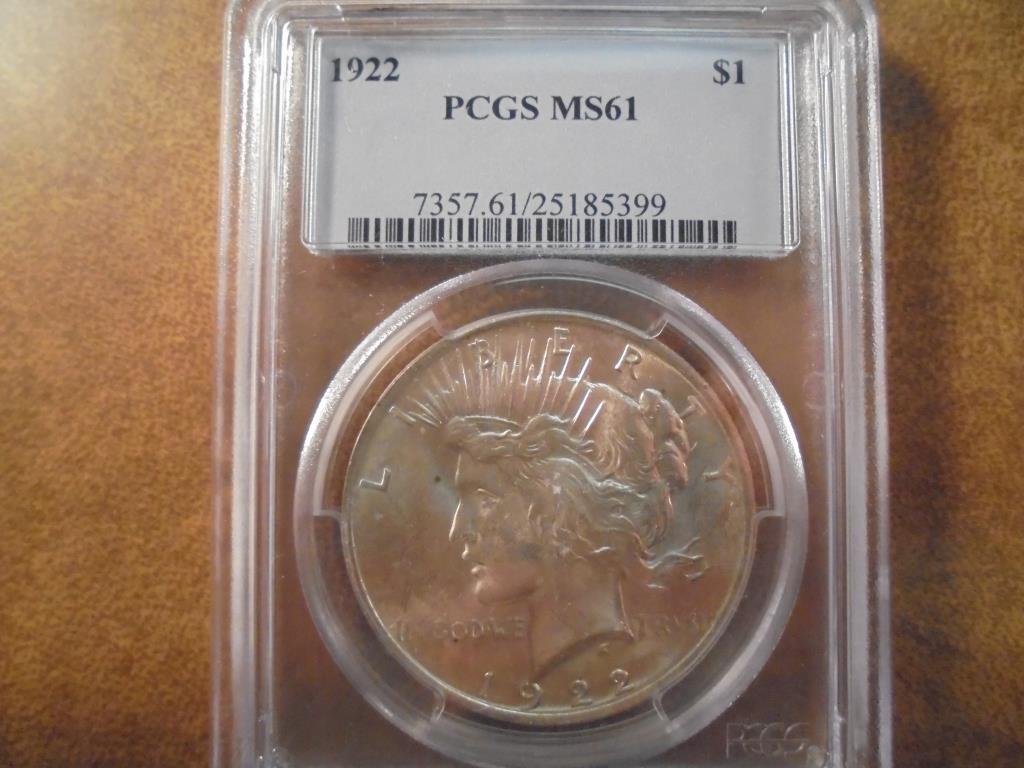 1922 PEACE SILVER DOLLAR PCGS MS61 (1 of 2)