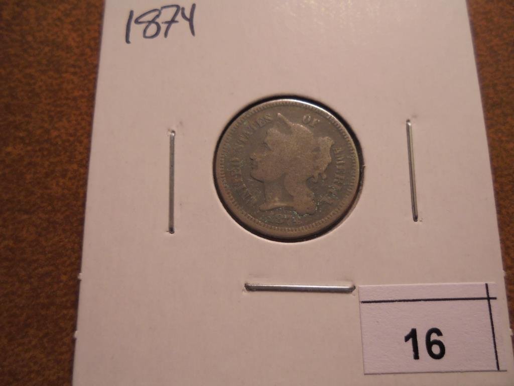 1874 THREE CENT PIECE (NICKEL) WITH VIRDIGRIS (1 of 2)