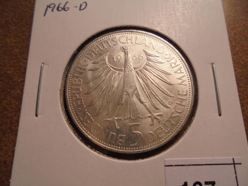 1966-D GERMAN SILVER 5 MARKS UNC (1 of 2)