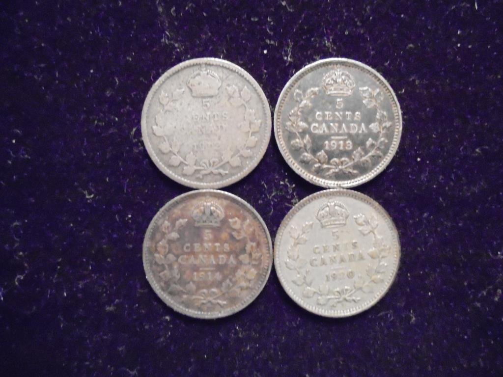 1912,1913,1914 & 1920 CANADA SILVER 5 CENTS (1 of 2)