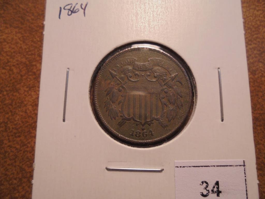 1864 US TWO CENT PIECE EXTRA FINE (1 of 2)