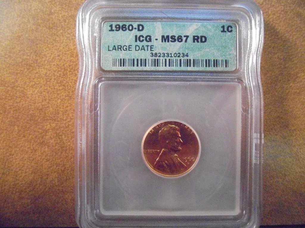 1960-D LARGE DATE LINCOLN CENT ICG MS67RD (1 of 2)