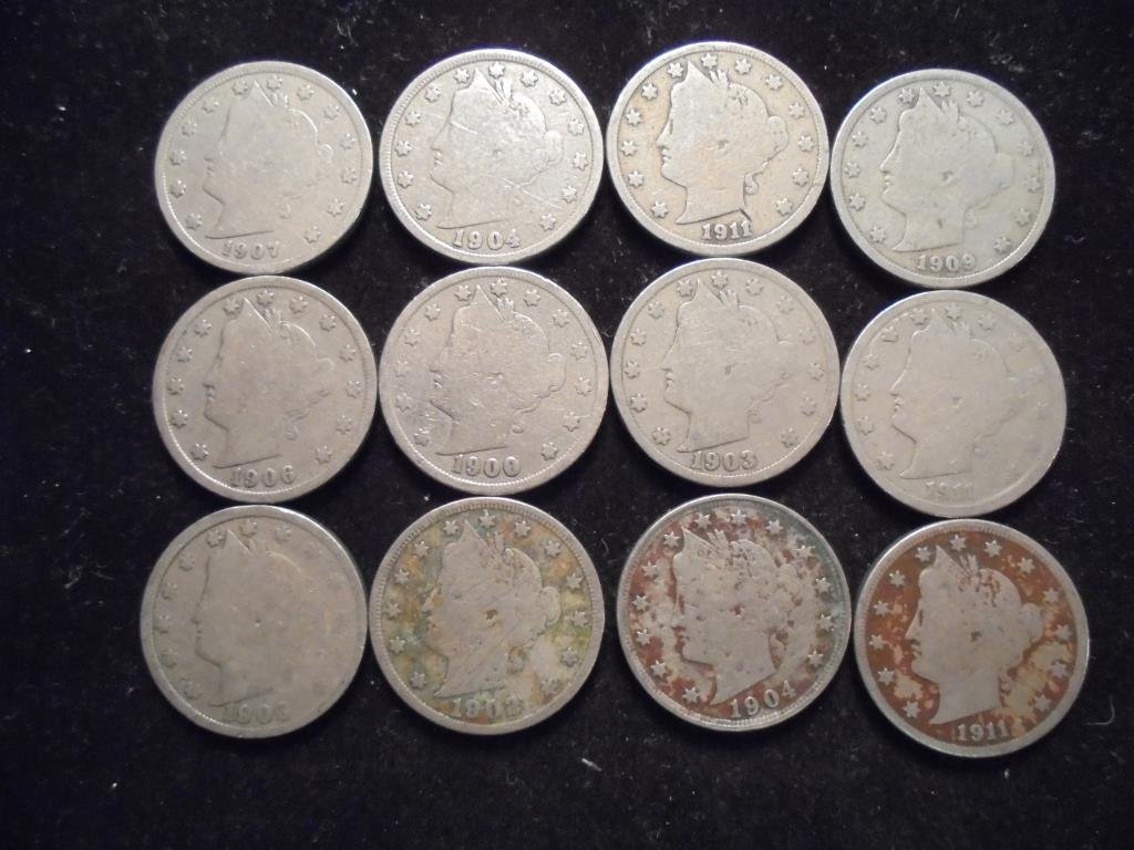 12 ASSORTED LIBERTY "V" NICKELS (1 of 2)
