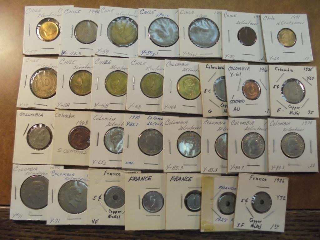 30 ASSORTED FOREIGN COINS SEE DESCRIPTION 11 CHILE, 14 (1 of 5)