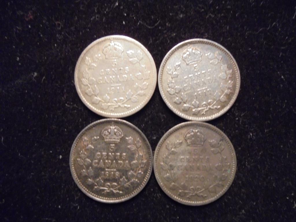 1911,17,18 & 20 CANADA SILVER 5 CENTS (1 of 2)