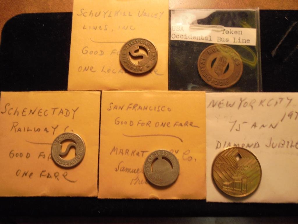 5 TRANSPORTATION TOKENS SEE DESCRIPTION SCHUYLKILL (1 of 2)