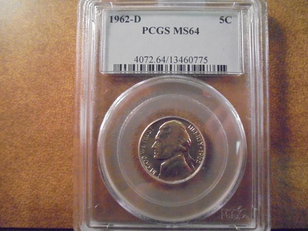 1962-D JEFFERSON NICKEL PCGS MS64: You must call or email us with your credit card number directly