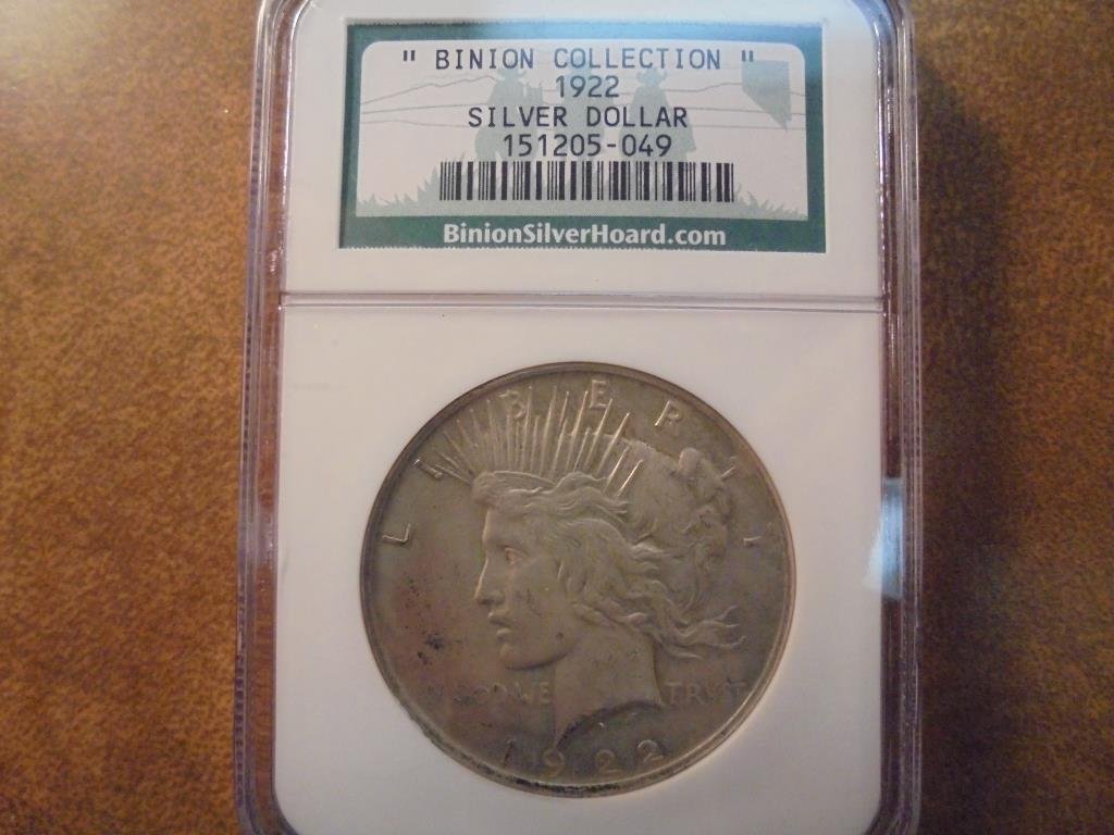 "BINION COLLECTION" 1922 PEACE SILVER DOLLAR (1 of 2)