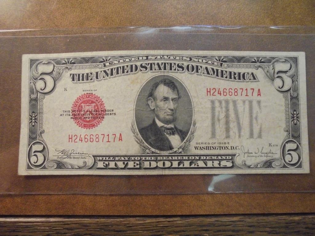 1928-E $5 US NOTE RED SEAL (1 of 2)