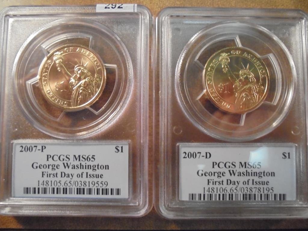 2007-P & D GEORGE WASHINGTON DOLLAR PCGS MS65'S 1ST DAY (1 of 2)