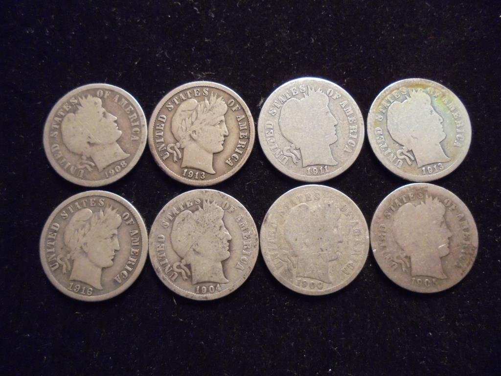 8 ASSORTED BARBER DIMES (1 of 2)