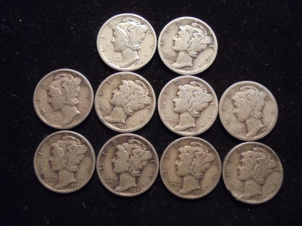 10 ASSORTED 1930'S MERCURY DIMES (1 of 2)