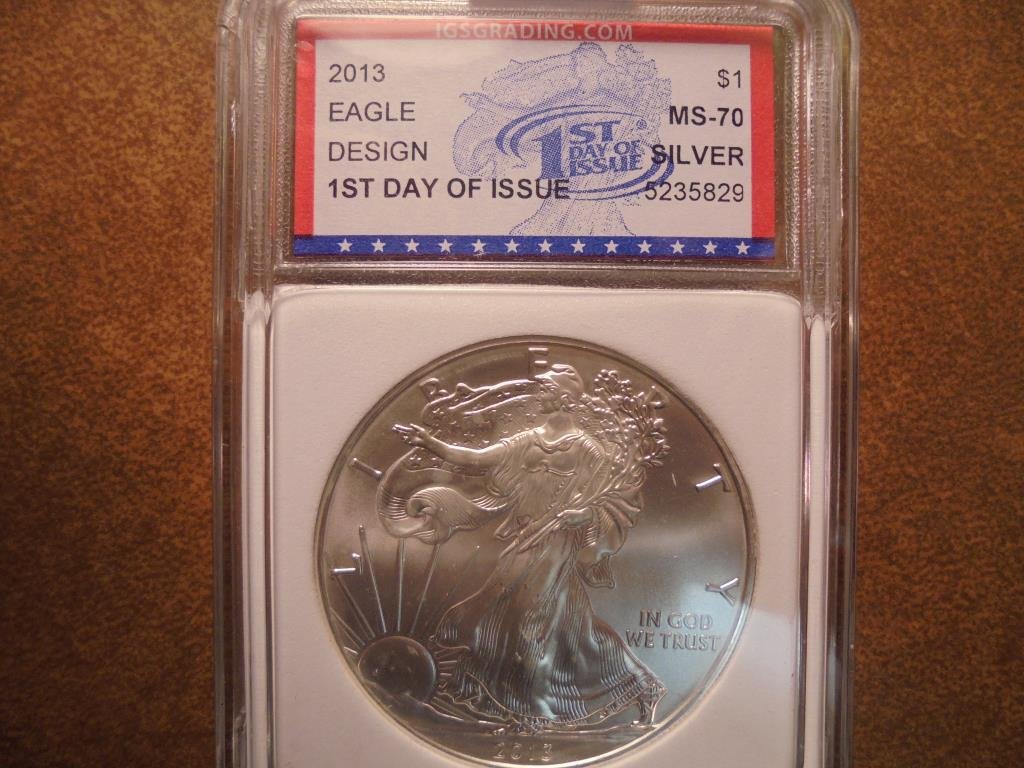 2013 AMERICAN SILVER EAGLE UNC IGS SLAB 1ST DAY ISSUE (1 of 2)