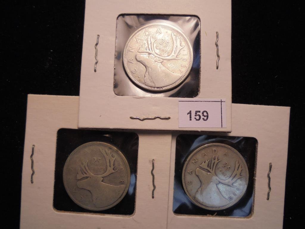 1937,38 & 1939 CANADA SILVER 25 CENTS (1 of 2)