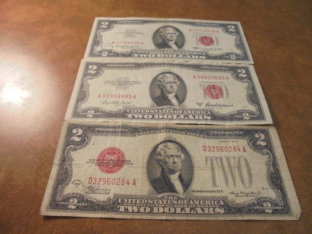 3-$2 US NOTES SEE DESCRIPTION 1928-D, 1953-A AND 1963 (1 of 2)