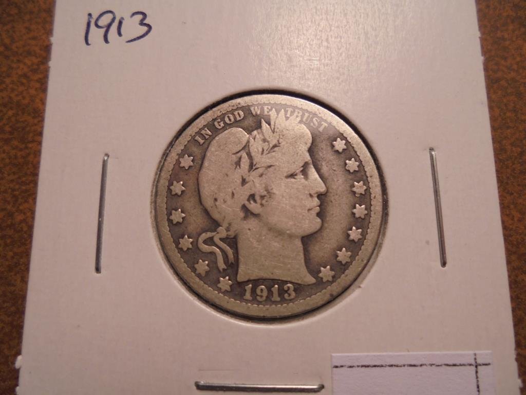 1913 BARBER QUARTER BETTER DATE COIN VERY GOOD (1 of 2)