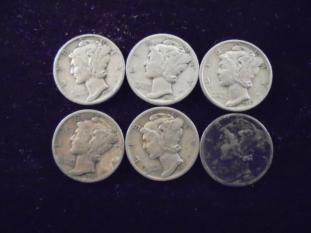 6 ASSORTED 1930'S MERCURY DIMES (1 of 2)