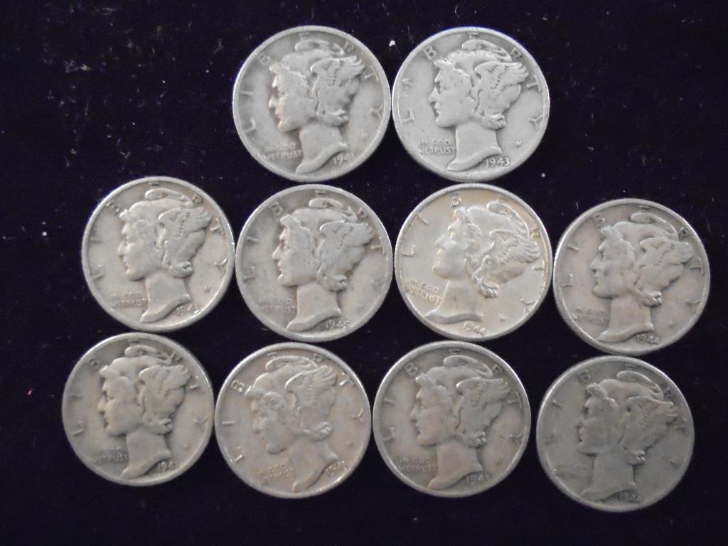 10 ASSORTED 1940'S MERCURY DIMES (1 of 2)