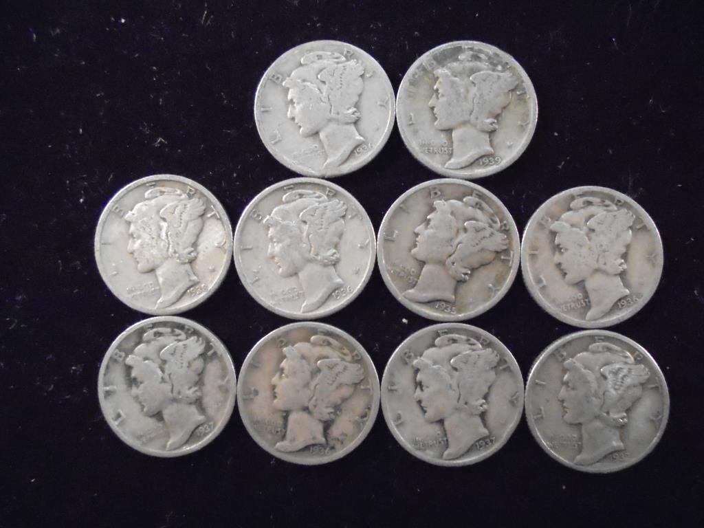 10 ASSORTED 1930'S MERCURY DIMES (1 of 2)