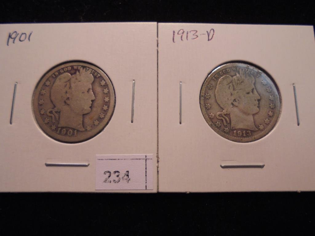 1901 & 1913-D BARBER QUARTERS (1 of 2)