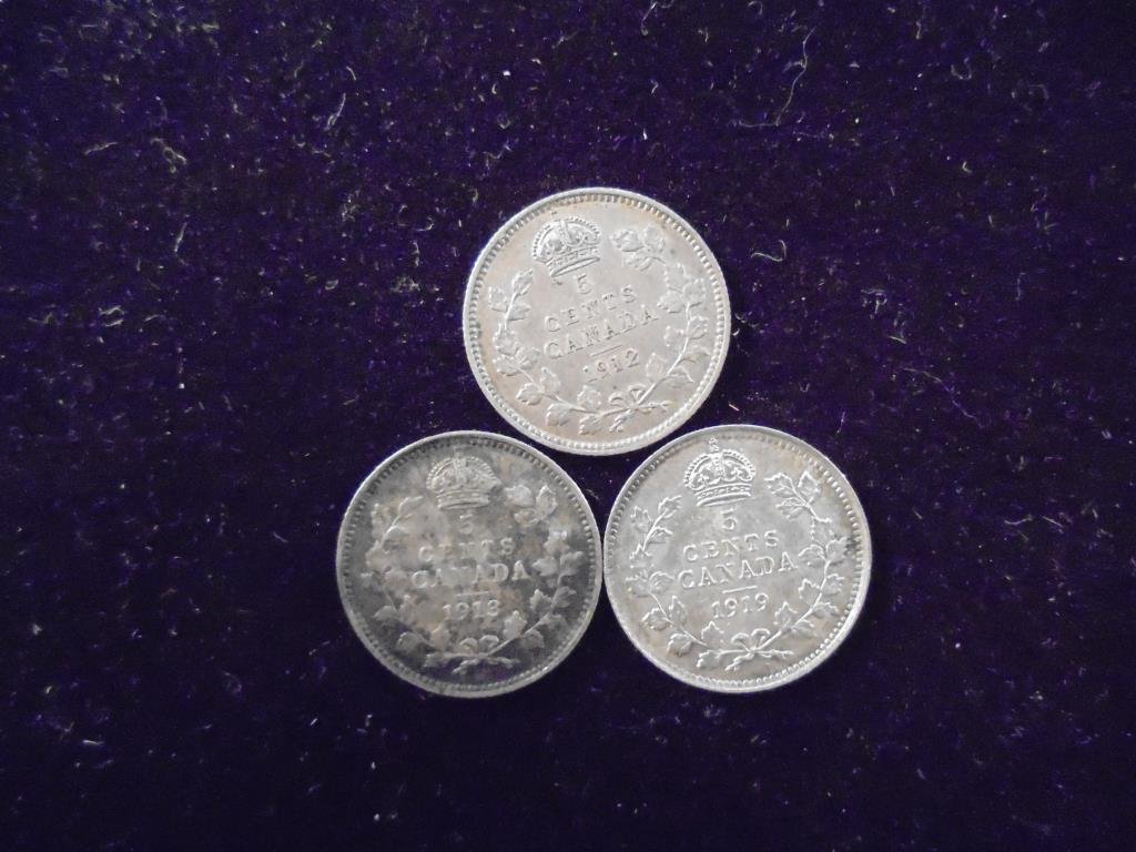 1912, 1913 & 1919 CANADA SILVER 5 CENTS (1 of 2)