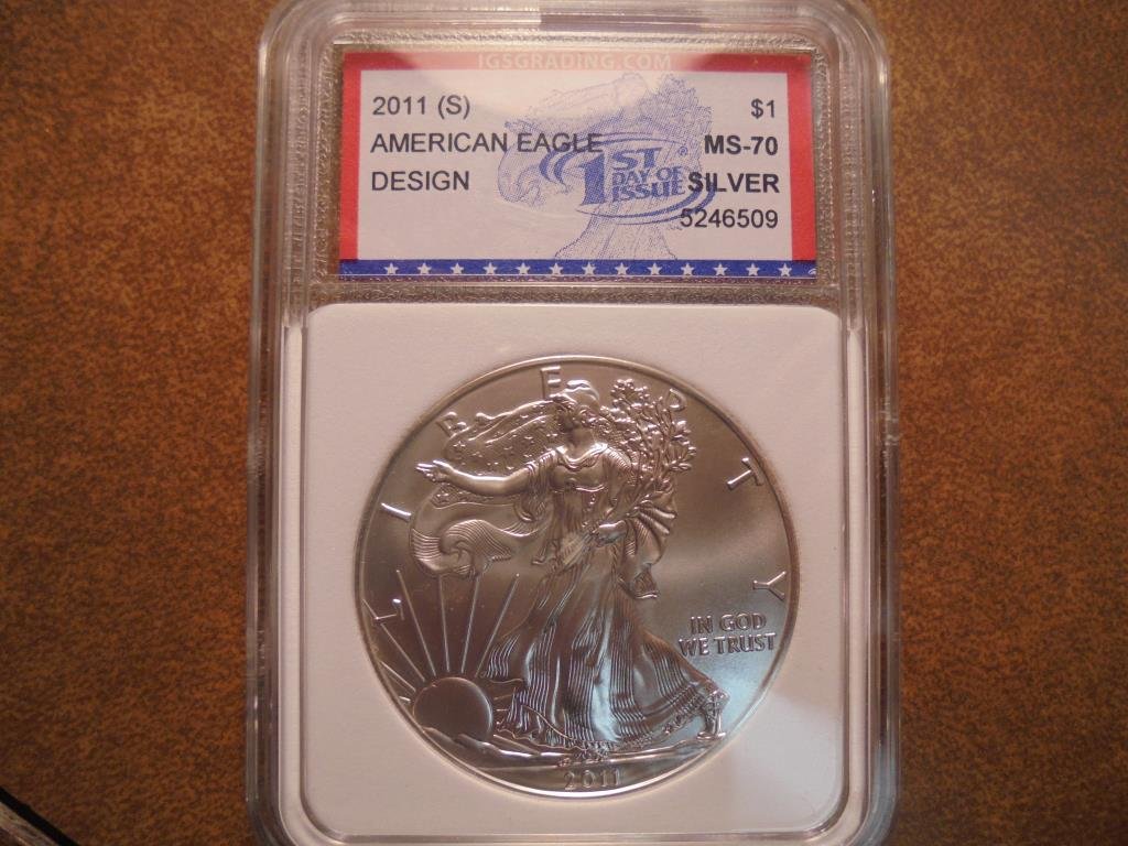 2011 (S) AMERICAN SILVER EAGLE UNC IGS SLAB (1 of 2)