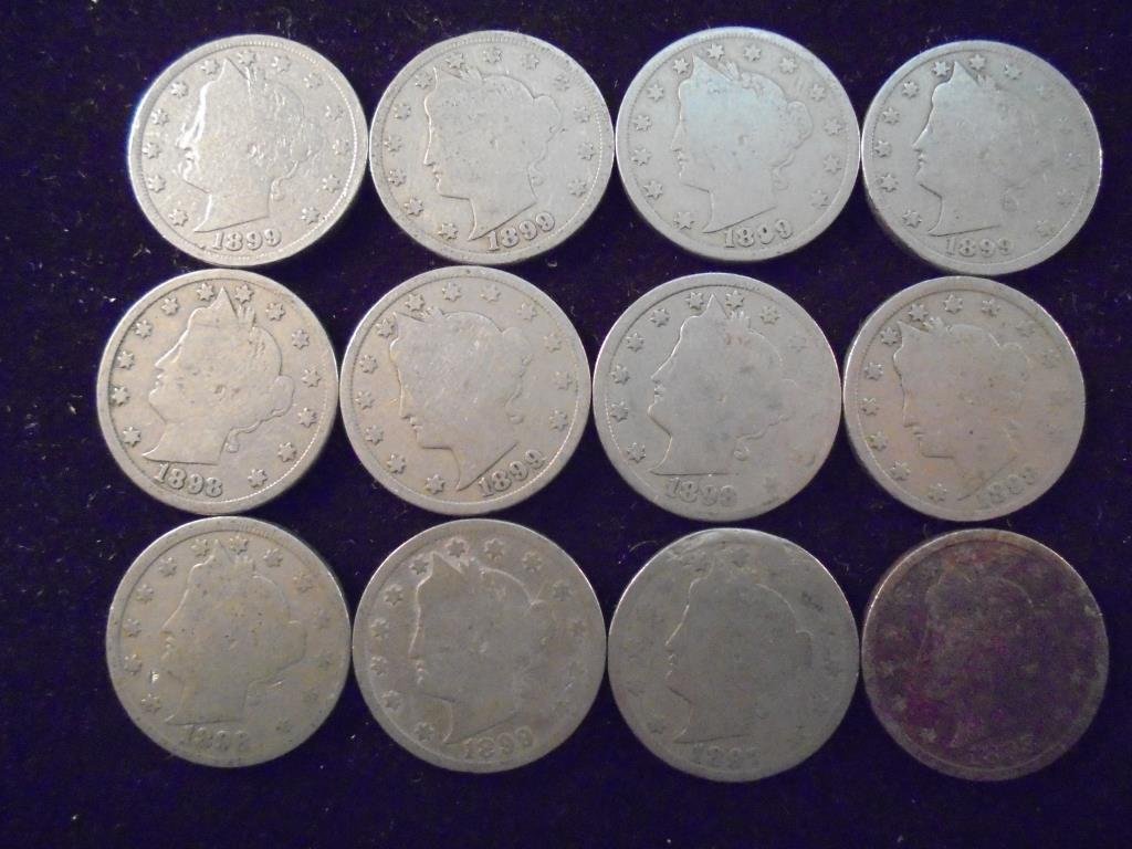 12 ASSORTED 1890'S LIBERTY "V" NICKELS (1 of 2)