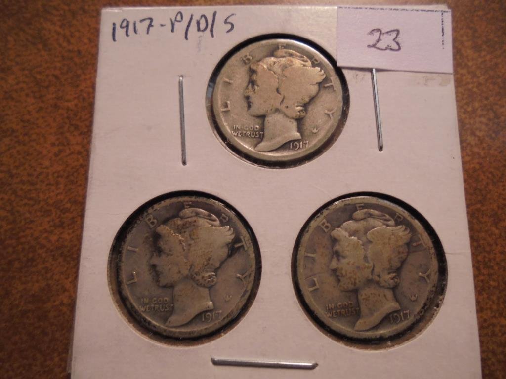 1917 P/D/S MERCURY DIMES (1 of 2)
