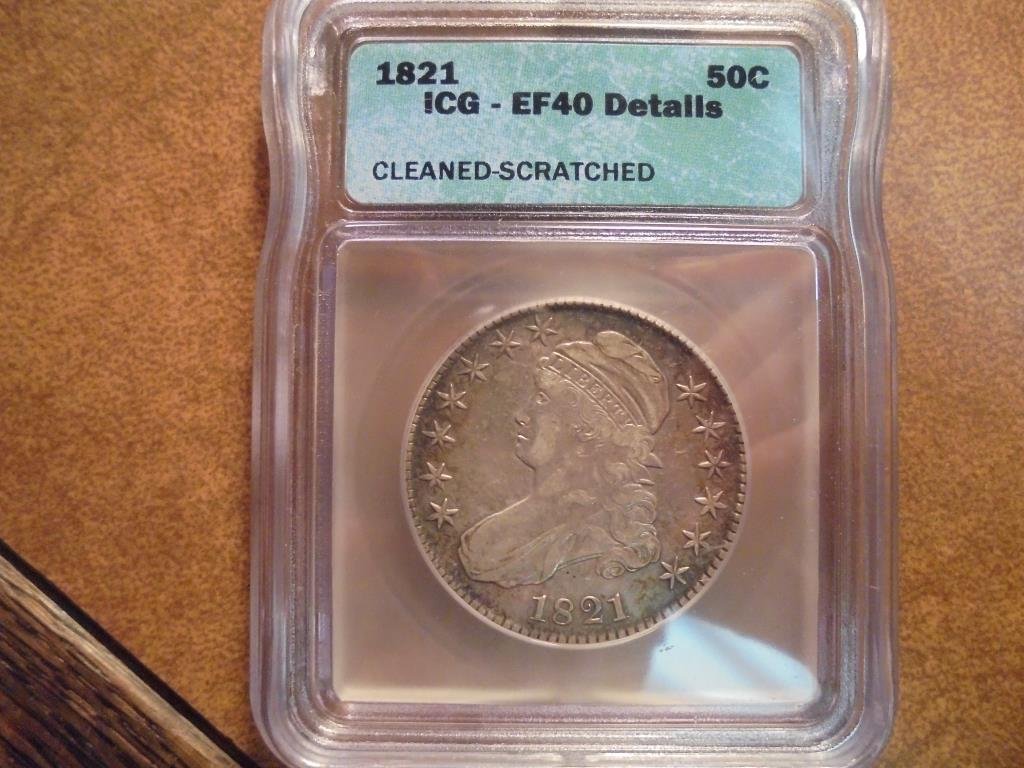 1821 CAPPED BUS HALF DOLLAR ICG EF40 DETAILS (1 of 2)