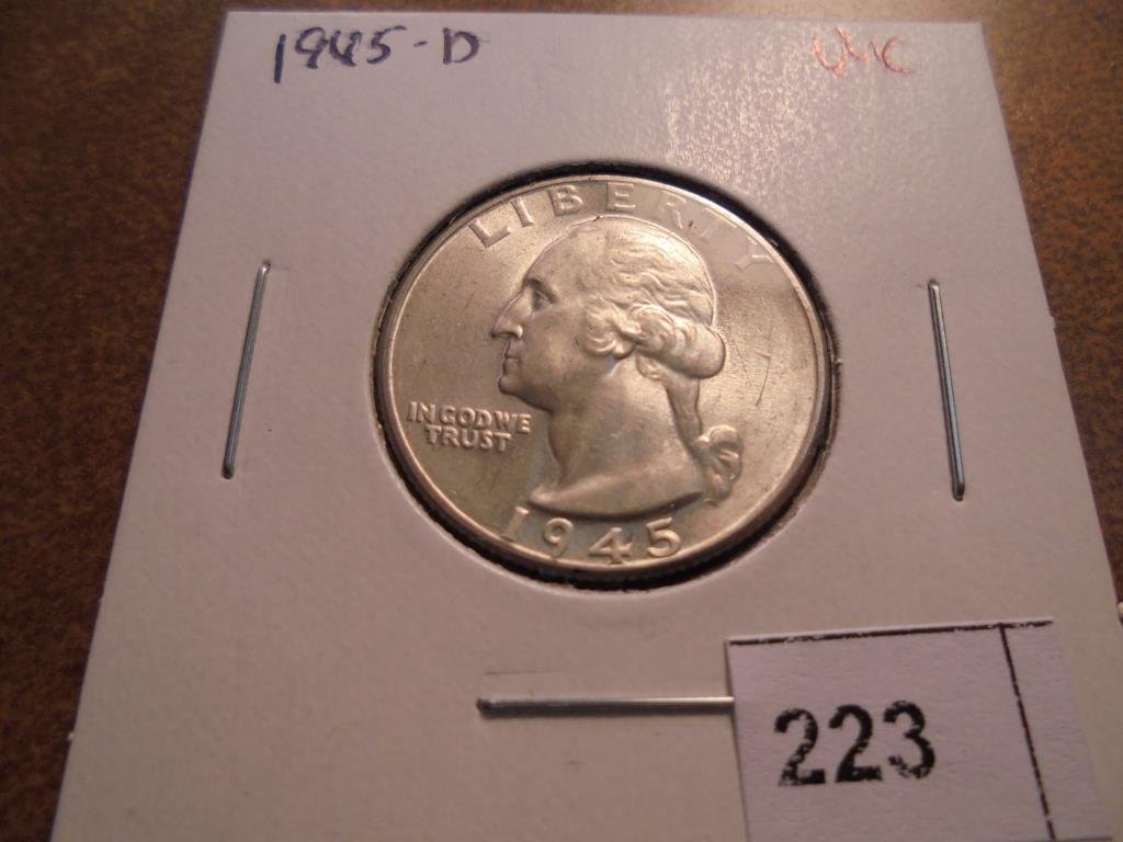 1945-D WASHINGTON SILVER QUARTER UNC (1 of 2)