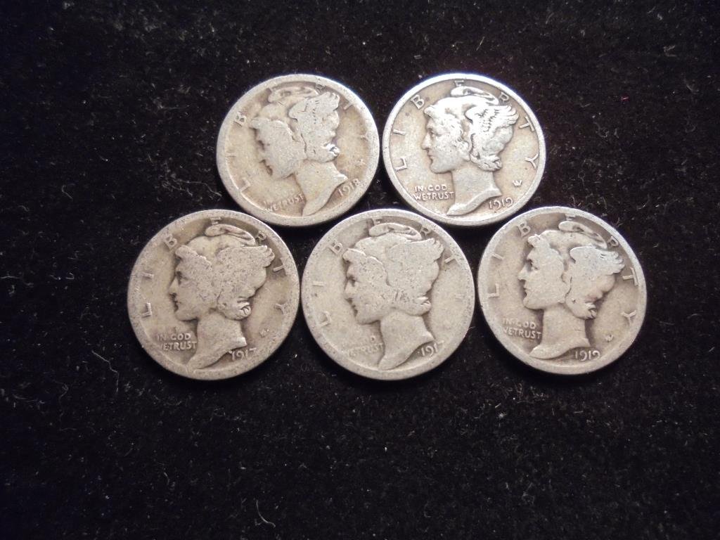5 ASSORTED TEEN'S MERCURY DIMES (1 of 2)