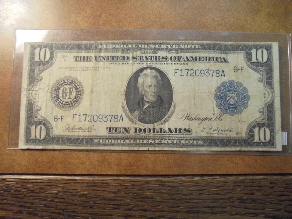 1914 $10 LARGE SIZE FEDERAL RESERVE NOTE BLUE SEAL (1 of 2)