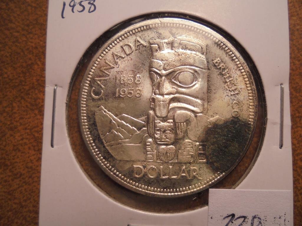 1958 CANADA TOTEM SILVER DOLLAR TONING SPOT: You must call or email us with your credit card number directly