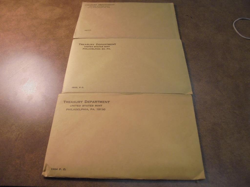 1962,63 & 64 SILVER US PROOF SETS WITH SEALED ENVELOPES (1 of 2)