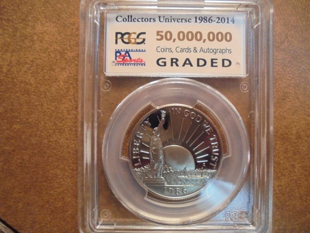 1986-S STATUE OF LIBERTY HALF DOLLAR SEE DESCR.: PCGS SPECIAL COLLECTORS UNIVERSE SLAB SIGNED BY DAVID HALL ''FOUNDER''