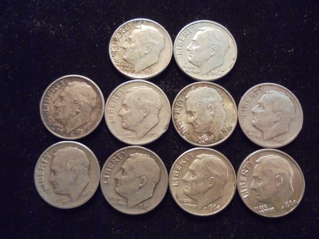 10 ASSORTED SILVER ROOSEVELT DIMES (1 of 2)