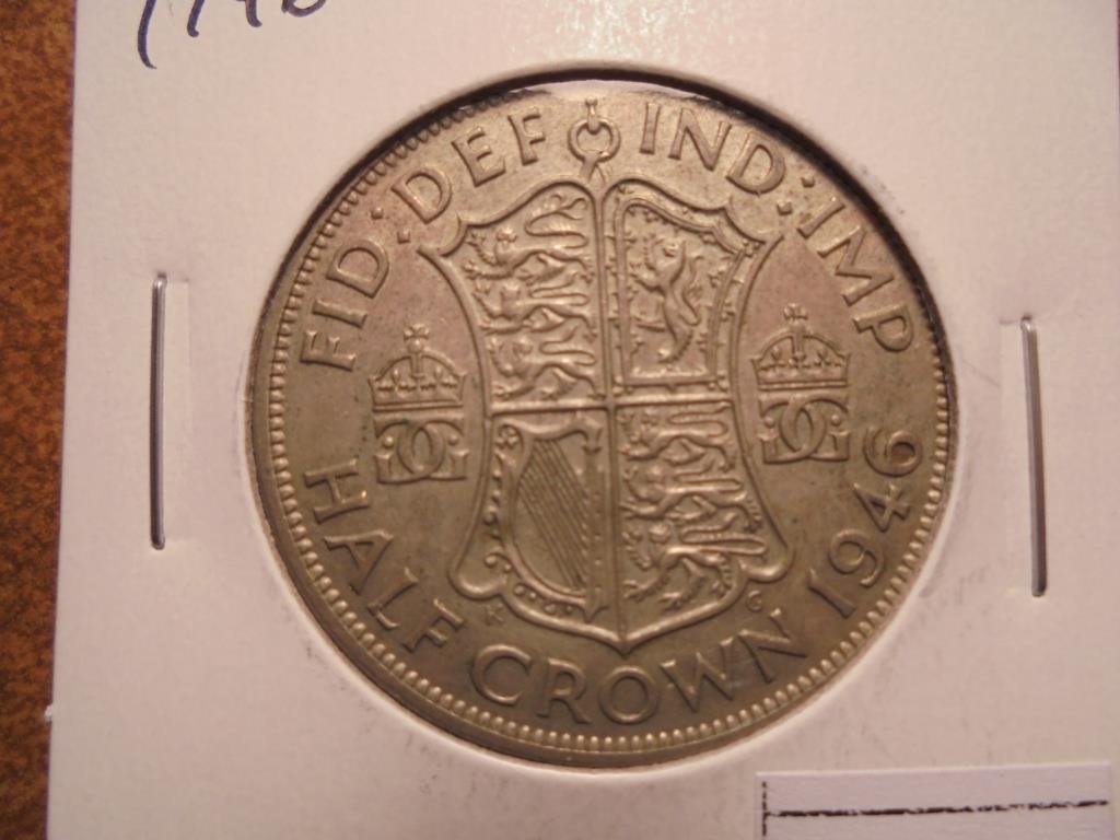 1946 GREAT BRITAIN SILVER HALF CROWN: You must call or email us with your credit card number directly