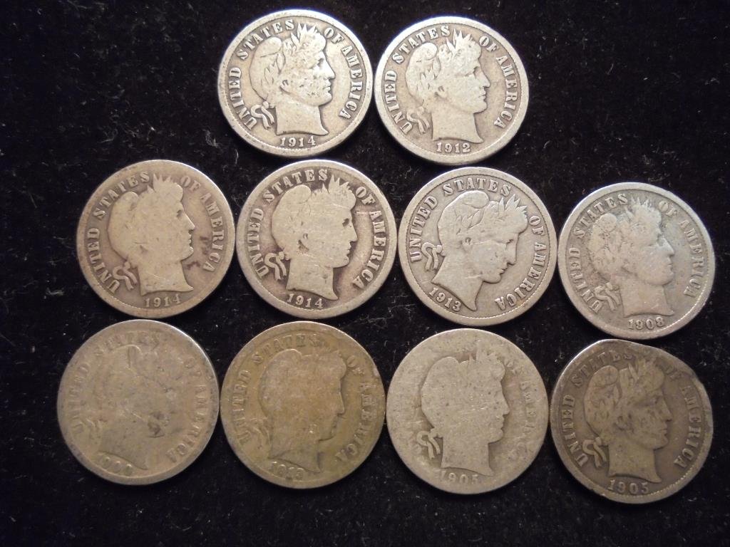10 ASSORTED BARBER DIMES (1 of 2)
