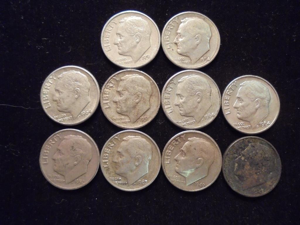 10 ASSORTED SILVER ROOSEVELT DIMES (1 of 2)