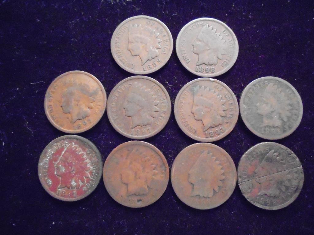 10 ASSORTED 1880'S & 90'S INDIAN HEAD CENTS (1 of 2)
