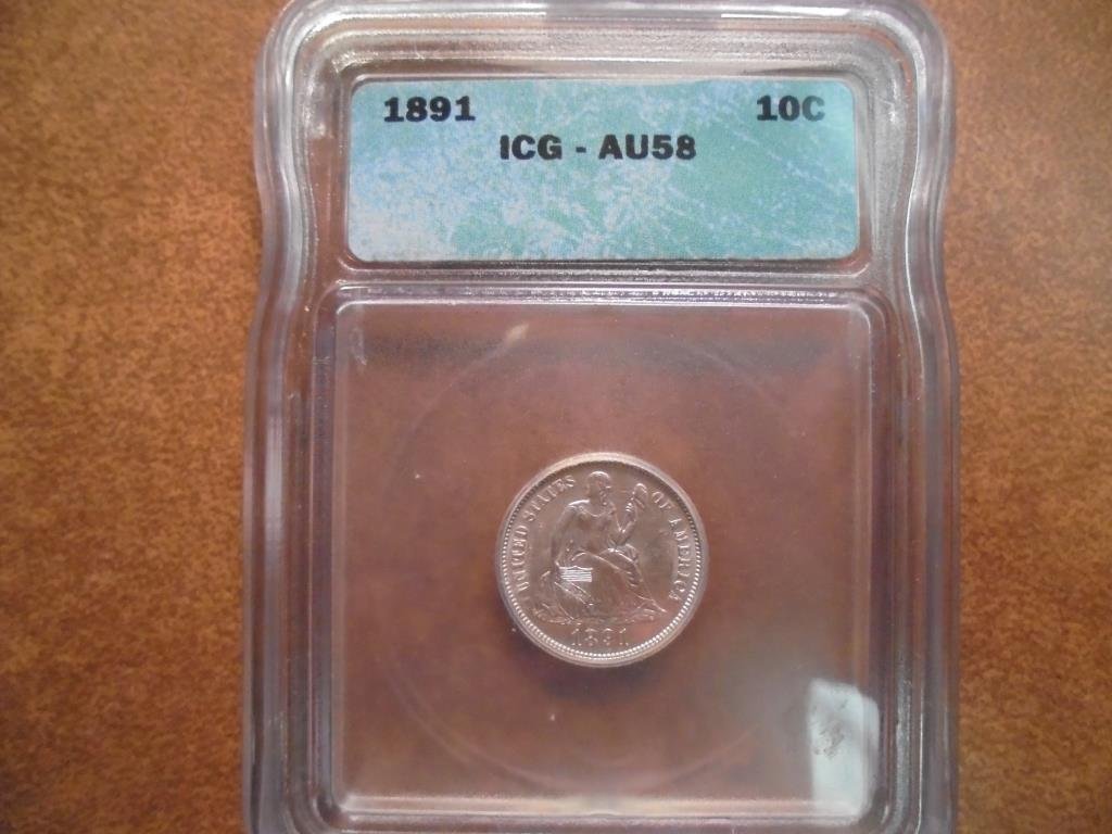 1891 SEATED LIBERTY DIME ICG AU58 (1 of 2)