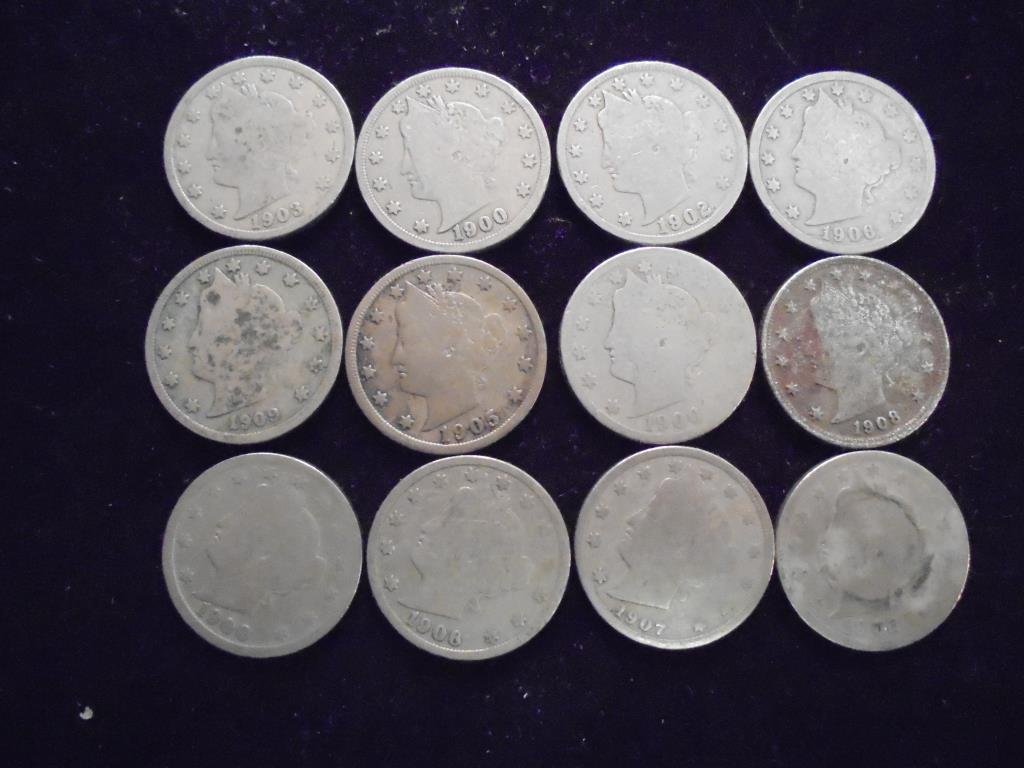 12 ASSORTED LIBERTY "V" NICKELS (1 of 2)